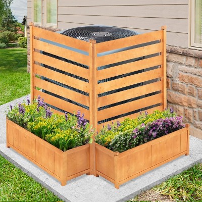 DoCred Air Conditioner Fence, 2-Panel Wood Privacy Screens with Planter Box, No-Dig Outdoor AC or Trash Can Enclosure – 36"W x 45"H