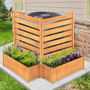 DoCred Air Conditioner Fence, 2-Panel Wood Privacy Screens with Planter Box, No-Dig Outdoor AC or Trash Can Enclosure – 36"W x 45"H - 1 of 4