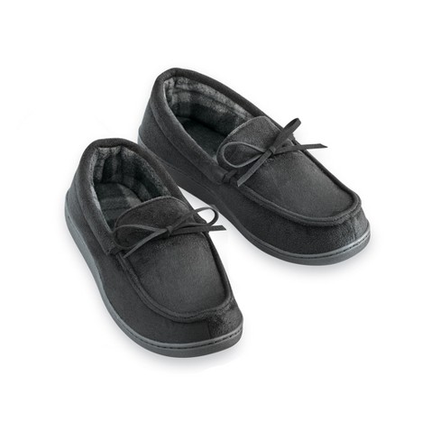 Collections Etc Super Soft Plush Lining Faux Suede Moccasin Slippers X large Black Target