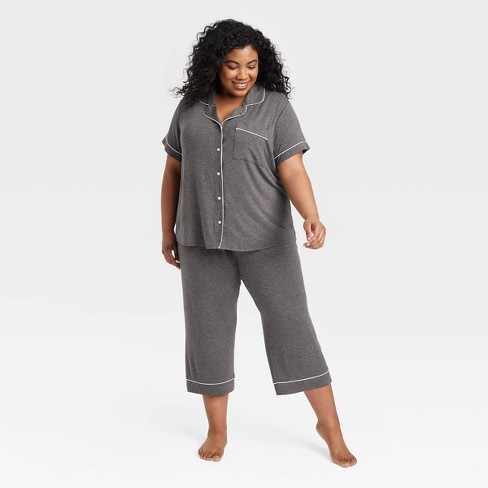 Women's Beautifully Soft Short Sleeve Notch Collar Top and Pants Pajama Set  - Stars Above™ Heathered Gray XS