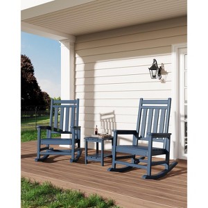 High Back Rocking Chair Set of 2 with Side Table - HDPE Poly Lumber, 380lb Capacity & Weather-Resistant for Patio, Porch - 1 of 4