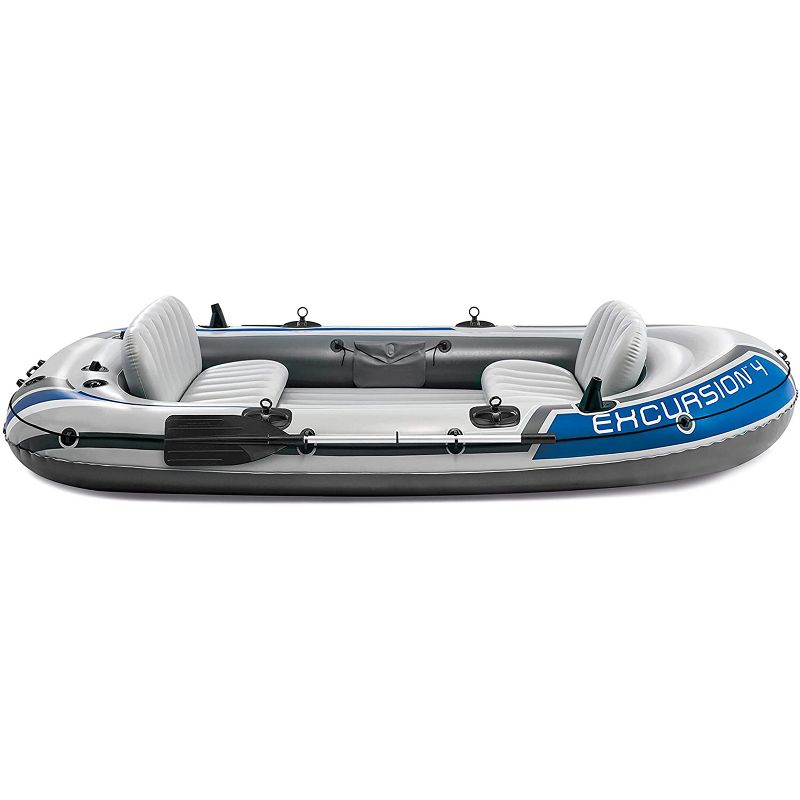 Intex Excursion 4-Person Inflatable Boat Set for Fishing and Boating with 2 Aluminum Oars, High-Output Air Pump, and Repair Kit, 1100 Pound Capacity, 6 of 8
