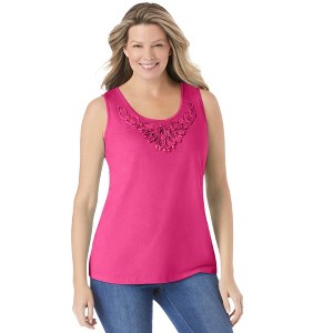 Woman Within Women's Plus Size Beaded Tank Top - 1 of 4