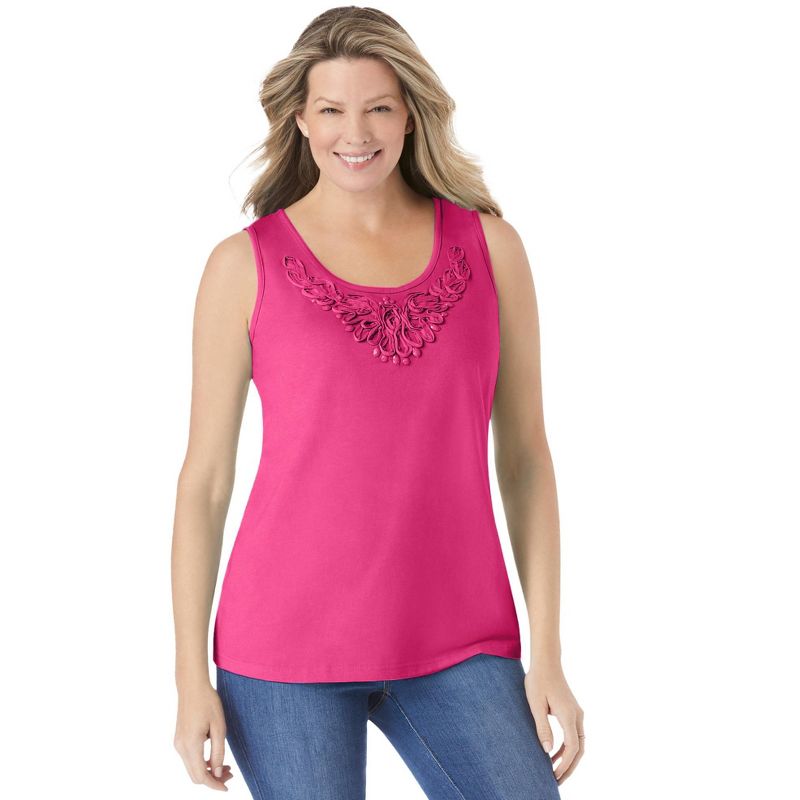 Woman Within Women's Plus Size Beaded Tank Top, 1 of 2
