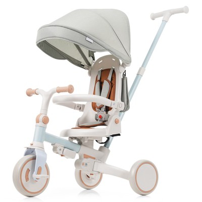Aukfa 7-in-1 Tricycle, Foldable design, adjustable handle/seat, retractable canopy & removable pedals/guardrail, for 1-6 Years Old Boys & Girls Gift