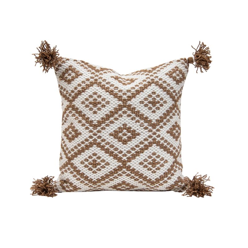 18x18 Inches Hand Woven Brown Polyester with Polyester Fill Pillow - Foreside Home & Garden, 1 of 7