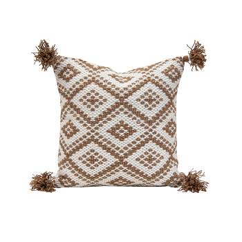 18x18 Inches Hand Woven Brown Polyester with Polyester Fill Pillow - Foreside Home & Garden