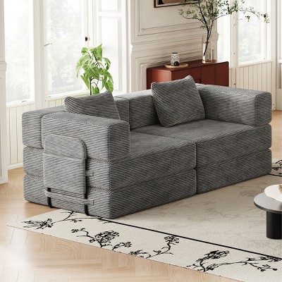 72.4" Convertible Corduroy Sofa Bed with Storage Pockets,2-Seat 4-Seat Folding Sleeper Couch for Living Room,Bedroom-Baofuwish