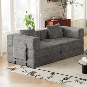 72.4" Convertible Corduroy Sofa Bed with Storage Pockets,2-Seat 4-Seat Folding Sleeper Couch for Living Room,Bedroom-Baofuwish - 1 of 4