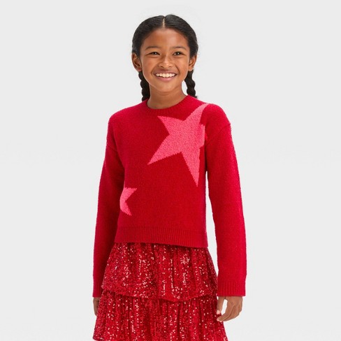 Girls Star Pullover Sweater Cat Jack Red Star Xl Target