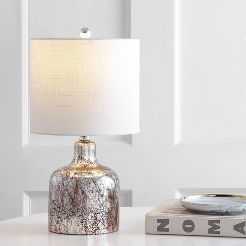 19" Glass Gemma Bell Table Lamp Chrome with Linen Shade - JONATHAN Y: Modern Bedside Lighting - image 1 of 4