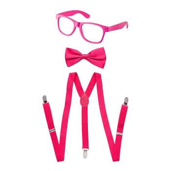 Dress Up America Neon Suspenders Set for Adults - Bow-tie, Glasses and Suspenders Set
