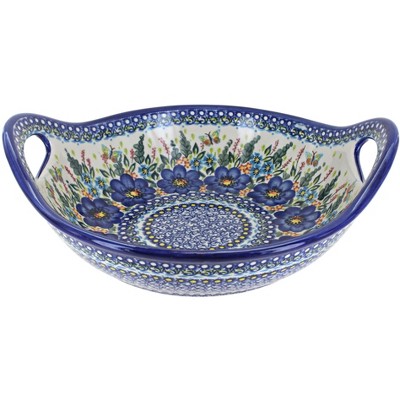 Blue Rose Polish Pottery Garden of Blue Deep Bowl with Handles