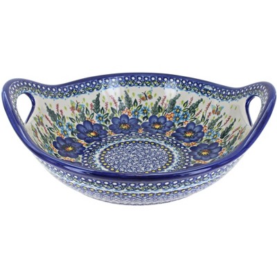 Blue Rose Polish Pottery Garden of Blue Deep Bowl with Handles