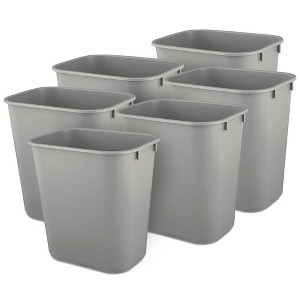 Rubbermaid Deskside Wastebasket, Plastic Trash Can, 3.5 Gallon, Gray, 6 Pack - 1 of 3