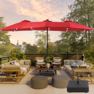 Sonkuki 15ft x 9ft Double Sided LED Solar Patio Umbrella with Base Included