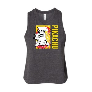 Women's Pokémon Tie Dye Pikachu Graphic Racerback Tank - Heather Charcoal - Medium - 1 of 2