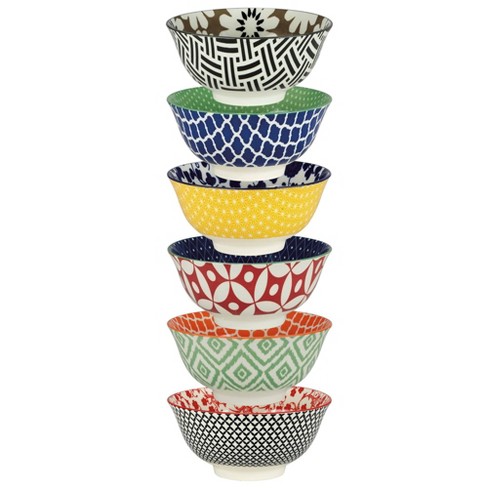 Geometric Ceramic Cereal Bowls, Set of 6