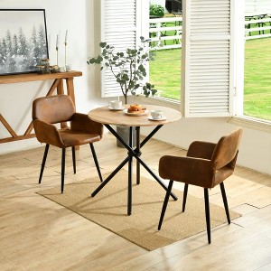 Homy Casa Upholstered Dining Chair with Armrest, Wood Legs, Set of 2, Modern Fabric Accent Chairs - 1 of 4