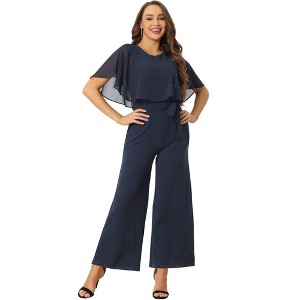 Allegra K Women's Casual Dressy Cape Ruffle Sleeve Tie Waist Wide Leg Jumpsuits - 1 of 4