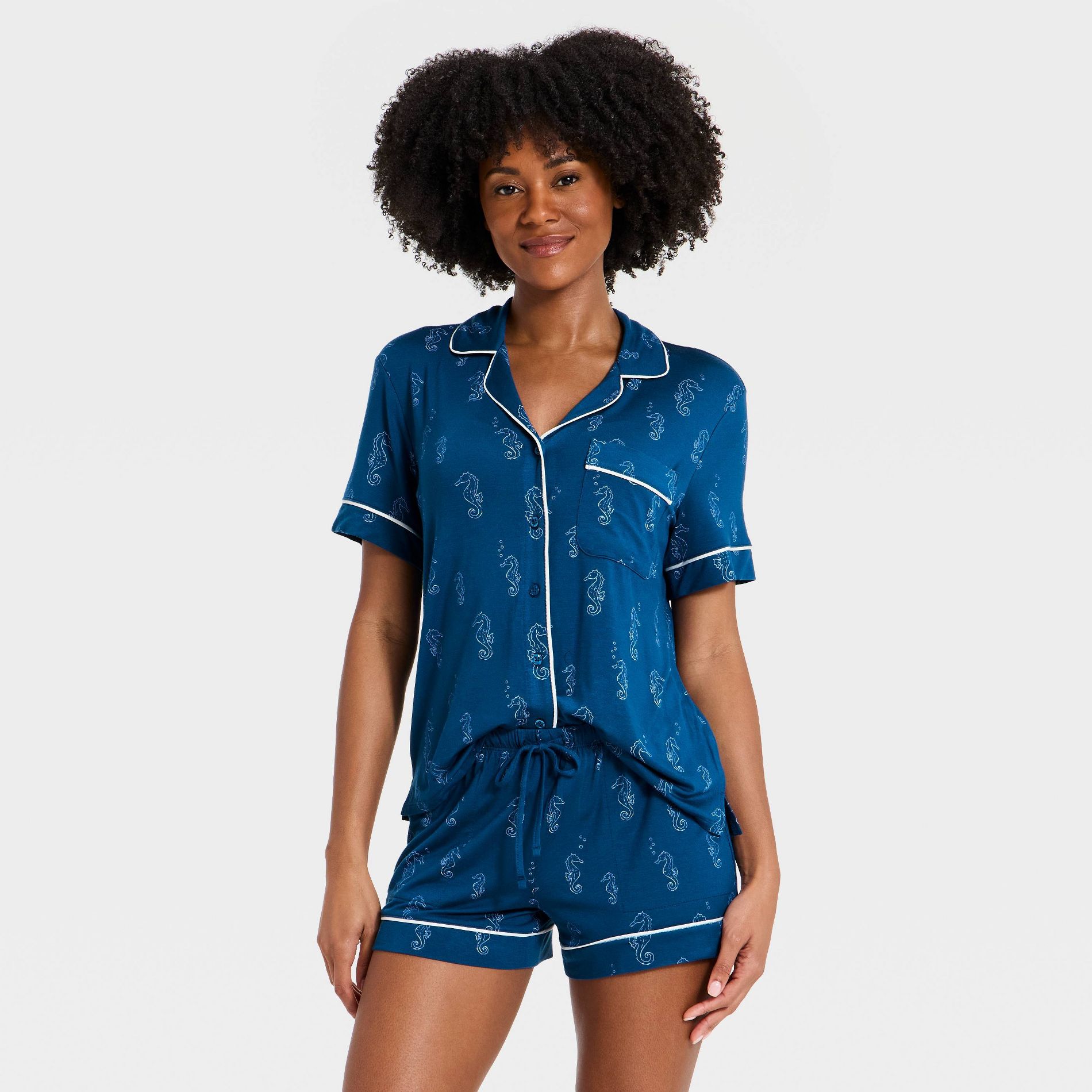 Women's Cloud Knit Modal Short Sleeve Notch Collar Top and Shorts Pajama Set - Auden™