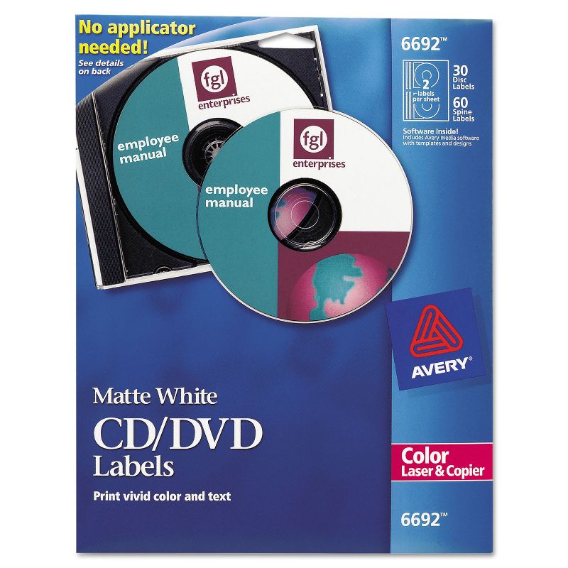 Avery Laser CD Labels Matte White 30/Pack 6692, 1 of 4