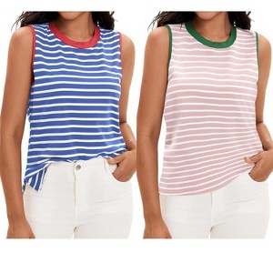 ATHLECHIC Women's Striped Color Block Side Slits Crew Neck Casual Sleeveless Shirts 2 Packs - 1 of 4