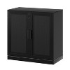 Black Wood Grain Cabinet with Wicker Door �C 36x31x16 Inches - 3 of 4