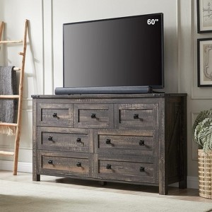 SinCiDo 7 Drawers Farmhouse Dresser & TV Stand, Rustic Wood Storage Cabinet for Bedroom, Living Room, Hallway Organization, Dark Rustic Oak - 1 of 4