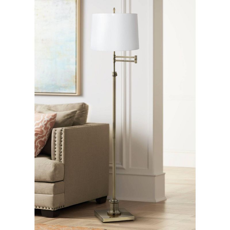 360 Lighting Modern Swing Arm Floor Lamp Adjustable Height 70" Tall Antique Brass White Hardback Drum Shade for Living Room Reading Bedroom, 2 of 4