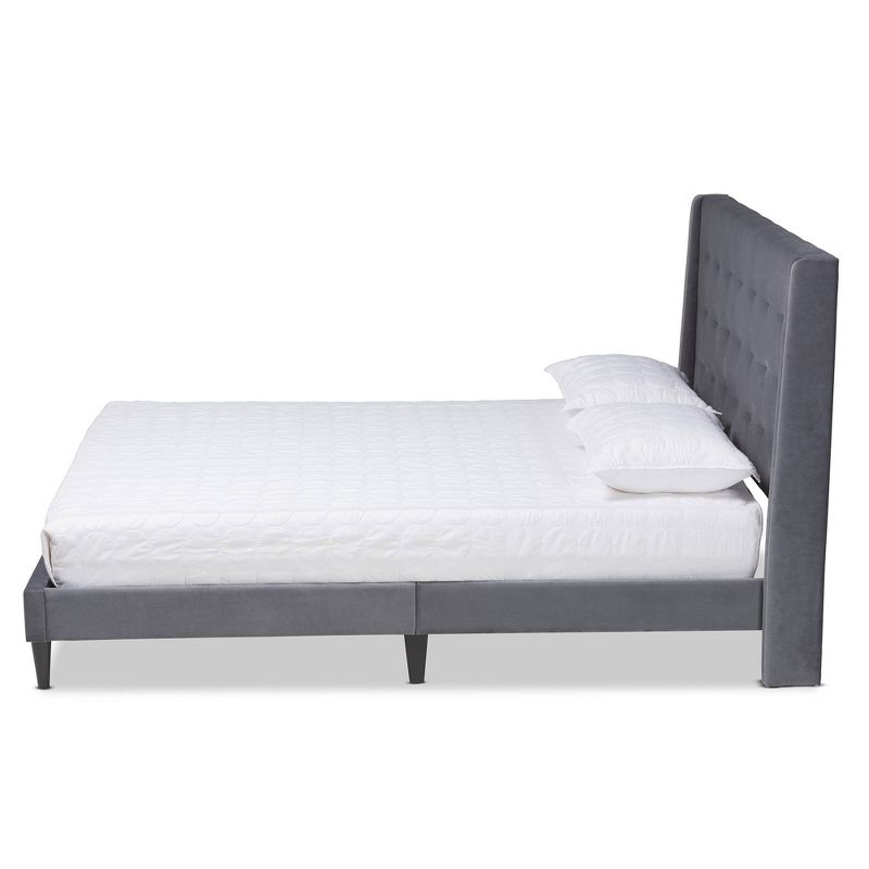 Gothard Velvet Fabric Upholstered and Wood Platform Bed - Baxton Studio, 4 of 10
