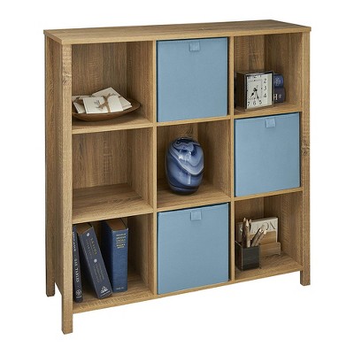 Weathered Oak Adjustable 9-Cube Storage Organizer with Doors