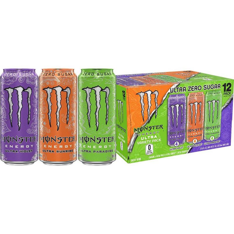 Monster Ultra Variety Pack Including Ultra Sunrise/Ultra Violet/Ultra Paradise, Energy Drink - 12pk/16 fl oz Cans, 1 of 4