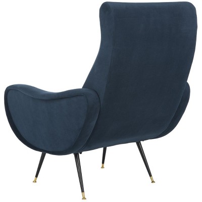 Transitional Navy Velvet Accent Chair with Gold Cap Legs, 29"W