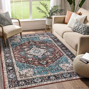 Washable Vintage Floral Area Rug, Traditional Low Pile Carpet, Stain Resistant Non Slip Rug for Living Room, Bedroom, Dining Room, and Office - 1 of 4