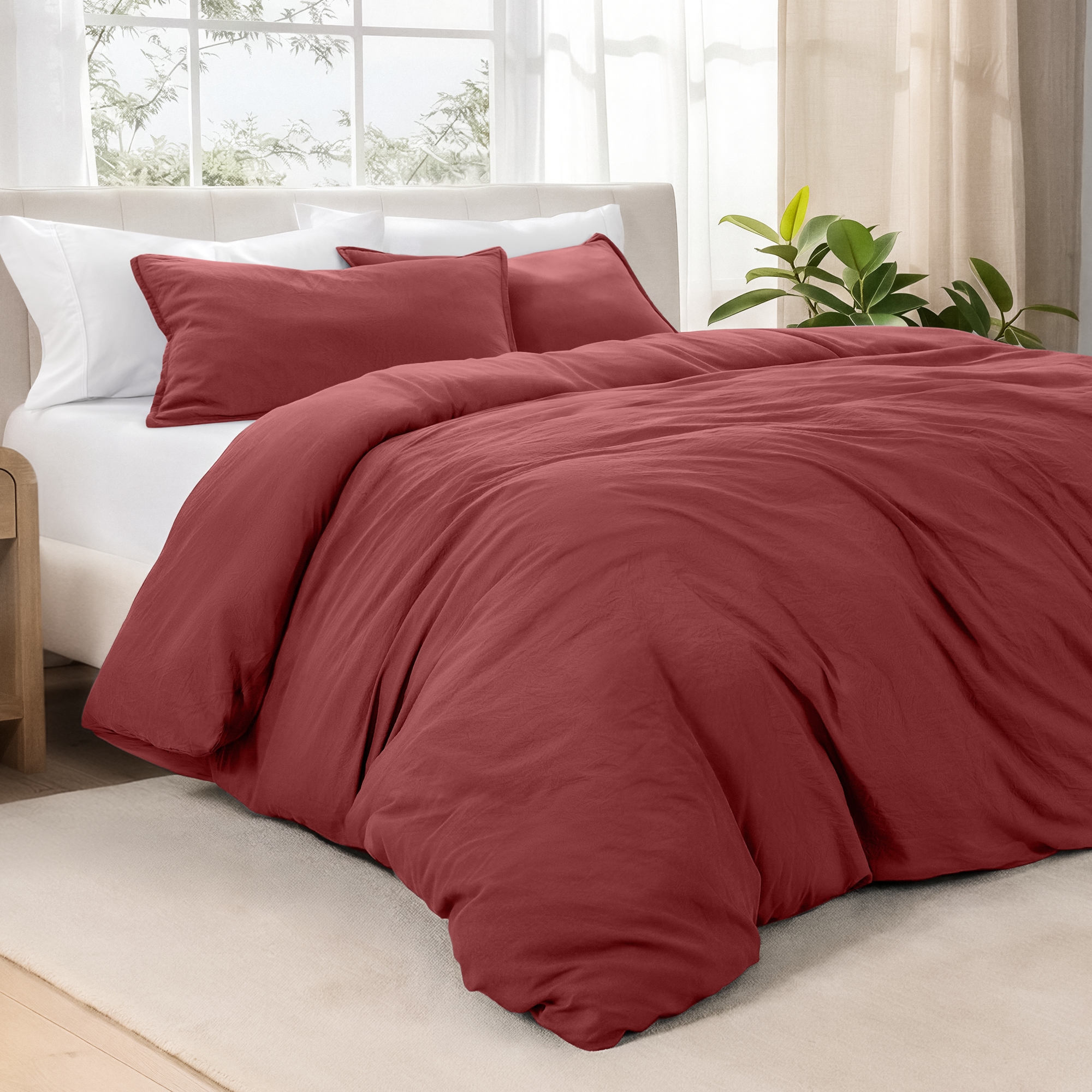 Ultra Soft Easy Care Washed Duvet Cover & Sham Set by Bare Home - Queen, Rosewood