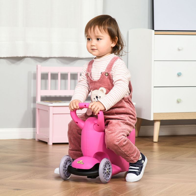 Qaba 3-in-1 Kids Scooter, Sliding Walker & Push Rider, with 3 Balanced Wheels, Adjustable Height, and Removable Storage Seat, Toy Vehicle for 2-6 year Olds, 5 of 9