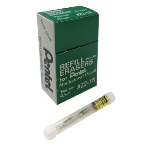 Pentel® Refill Eraser for EnerGize/EnerGize-X/GraphGear/Graphlet/ Orenz/Sharplet-2/Sharp/Wow! Mechanical Pencils, 4 Pieces/Tube, 12 Tubes/Box - 1 of 3