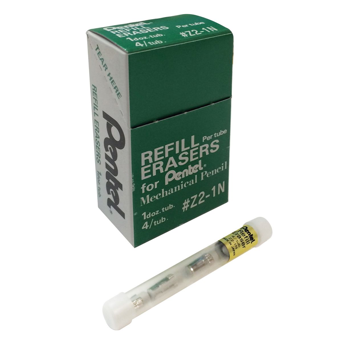 Pentel® Refill Eraser for EnerGize/EnerGize-X/GraphGear/Graphlet/ Orenz/Sharplet-2/Sharp/Wow! Mechanical Pencils, 4 Pieces/Tube, 12 Tubes/Box