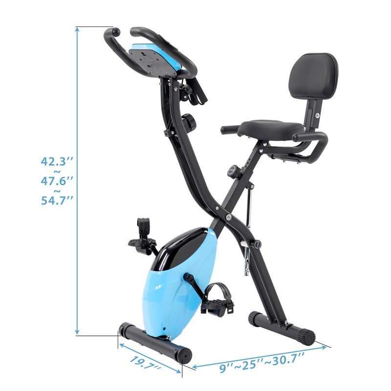 Folding Exercise Bike with 10-Level Adjustable Resistance, Arm Bands and Backrest-ModernLuxe, 4 of 14