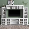 Media Console Table For 70" TV,Entertainment Media Wall Unit With Bridge,Media Dresser With Tempered Glass Door For Living Room-Cuddlewood - 2 of 4