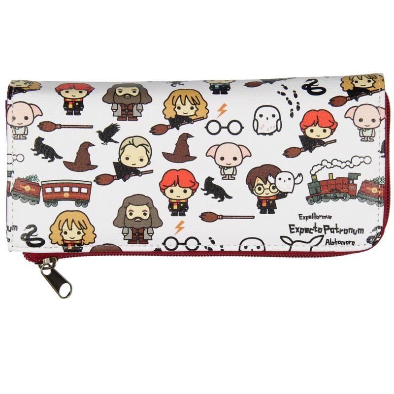 Harry Potter Wallet Allover Chibi Character Zip Closure Faux Leather Wallet White, 3 of 4