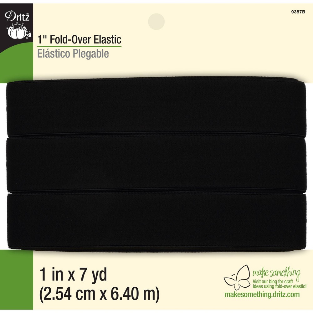 Photos - Accessory Dritz 1" x 7-Yards Fold-Over Elastic Black: Polyester Craft Embellishment for Sewing & Elastic by the Yard