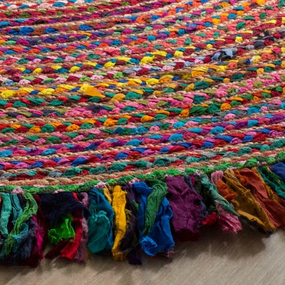Handmade Multicolor Round Cotton and Wool Area Rug, 8' Diameter