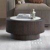 Sapphtopaz Modern Coffee Table with Faux Marble Pattern Stickers Round End Coffee Table Small Side Table for Living Room,Apartment,Dark Brown - 3 of 4