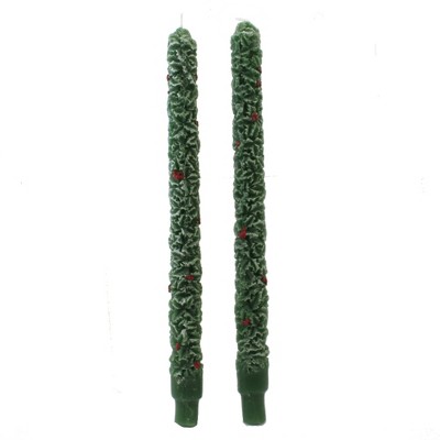 Christmas 13.5" Holly Taper Candle Set Wax Flame Set/2  -  Flame Candles