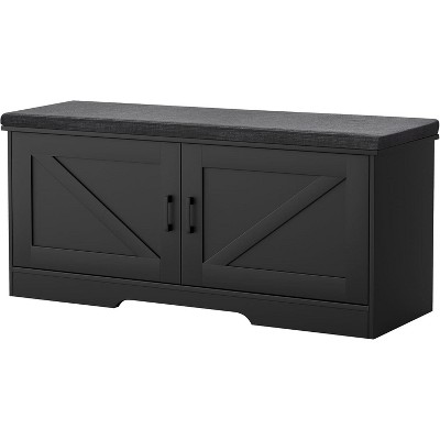 2-Tier Storage Bench with Padded Seat & Barn Doors - Entryway Shoe Organizer with Adjustable Shelf, Functional and Stylish