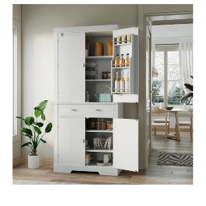 72" Tall Pantry Cabinet, Kitchen Pantry Storage Cabinets with 4 Door and 5 Adjustable Shelves, Wood Freestanding Cupboard with Drawer, Food Pantry B - 1 of 4