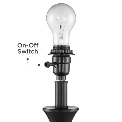 24" Black Metal Table Lamps Set with White Linen Shades