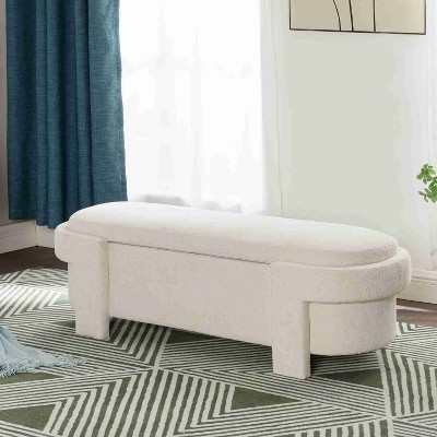 CAVINAS Storage Bench for Bedroom,Polyester Storage Ottoman Bench with Hidden Storage Space for Living Room,Bedroom,Gray/Beige